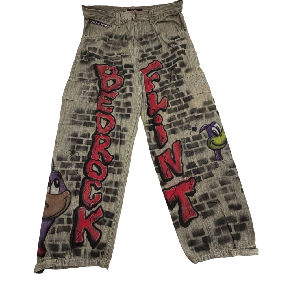 DISS JEANS Mens 40x34 Graffiti Cartoon‎ Character Y2K Grunge Baggy Cargo Pants